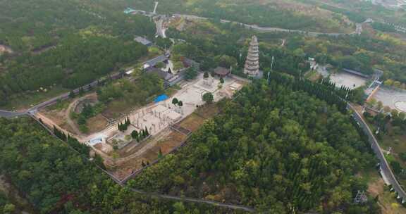 河北邯郸响堂山石窟常乐寺清晨航拍