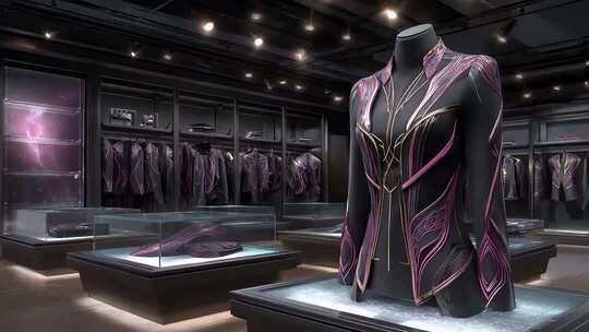 未来感服装店展示高级定制时装