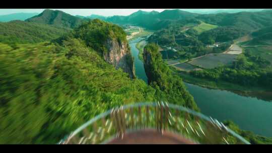 FPV穿越机无人机航拍登山高山河流绿树林视频素材模板下载