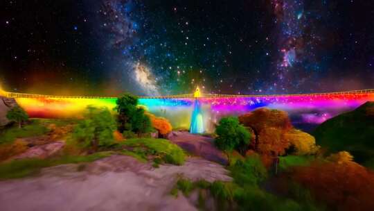 梦幻星空下的彩虹桥场景素材