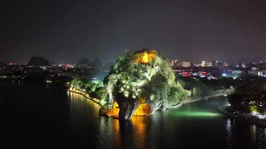 航拍广西桂林象山景区夜景