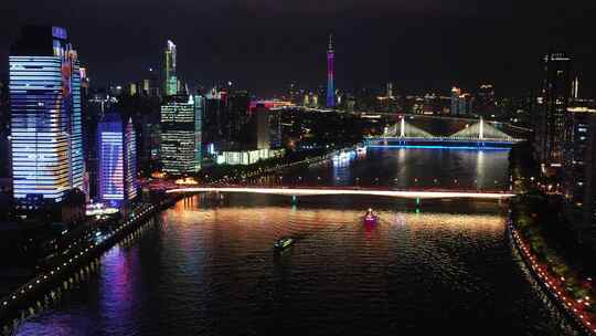 广州都市夜景航拍