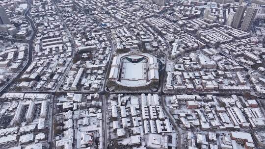 天津五大道民园广场雪景航拍