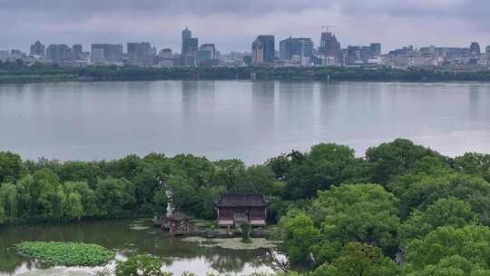 杭州城市西湖小瀛洲三潭印月航拍