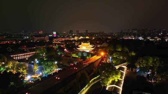 航拍苏州盘门景区中秋灯会夜景