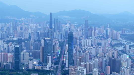 蓝调航拍深圳大景夜景