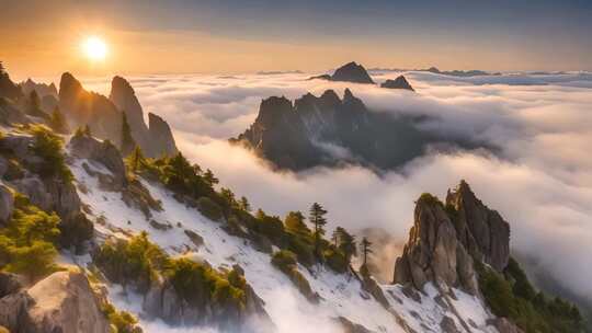 山峰云海日出壮丽景观