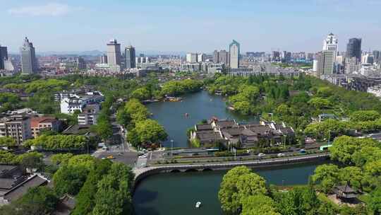 4k俯拍宁波月湖全景 航拍