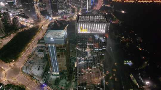 福州台江区航拍高楼大厦摩天大楼夜晚夜景福视频素材模板下载