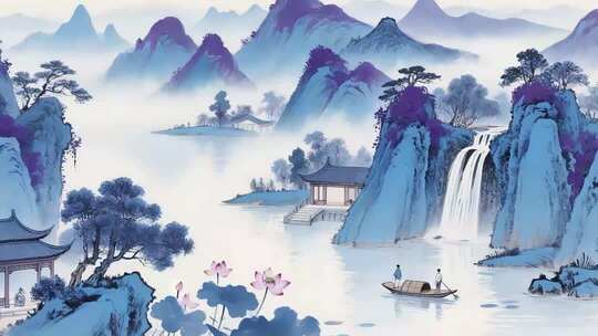 中式山水意境古风背景素材