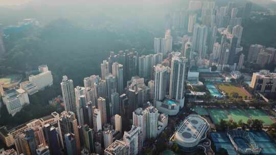 香港中环街道建筑俯拍