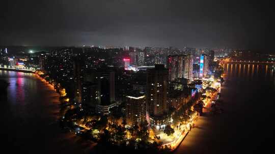 四川乐山岷江大渡河交汇处夜景航拍