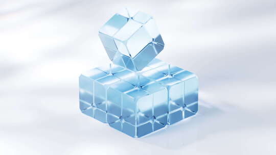 透明玻璃方块几何体三维渲染