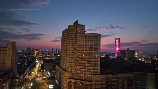 航拍徐州主城区苏宁广场淮海路夜景