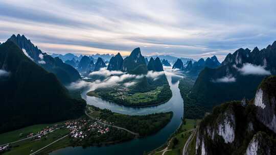 山川河流自然风光全景