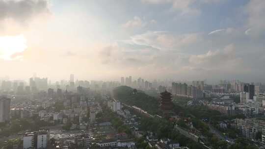 武汉城市风景航拍黄鹤楼地标武昌区建筑风光