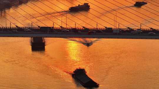 中国广东省广州市荔湾区东沙大桥日落视频素材模板下载