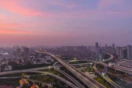 绝美夕阳下的厦门杏林互通立交桥日转夜延时