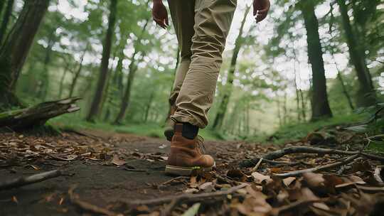 户外徒步穿越森林探险运动人物生活视频