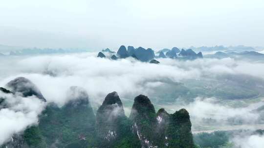 桂林山水鸟瞰图大气宏伟群山云海云雾日出