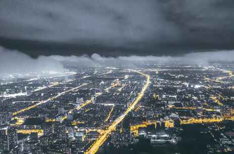 无人机航拍扬州高楼云雾夜景延时摄影