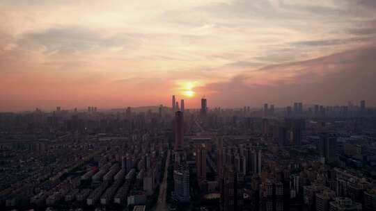 湖南长沙日落晚霞夕阳航拍