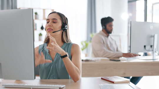 商务女性，呼叫中心和客户服务计算机咨询视频素材模板下载