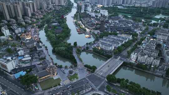 航拍江苏省淮安市里运河文化长廊城市风光