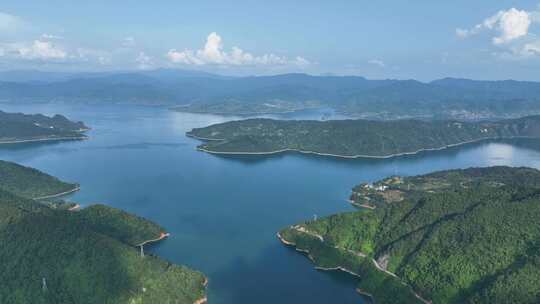 航拍湖南省资兴市东江湖风景区湖光山色景观