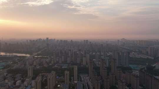 城市黄昏全景鸟瞰高楼建筑景象