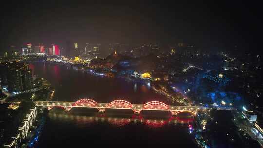 航拍广西柳州柳江文惠桥夜景