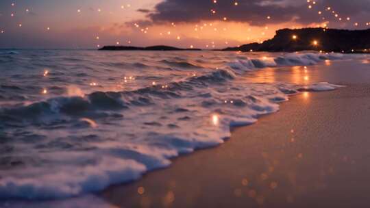 海边日落海浪沙滩美景