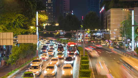 城市交通城市车流夜景延时