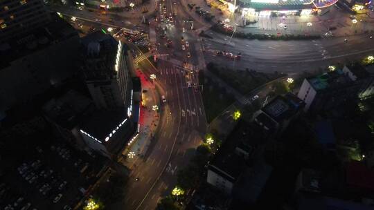 航拍湖南湘西怀化城市建设夜景