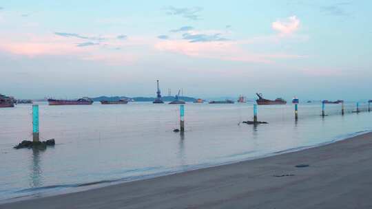 广州南沙滨海港口海景黄昏风光