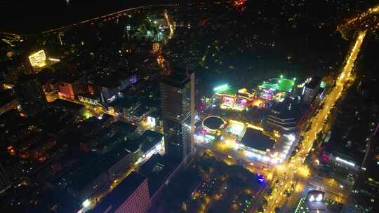 南京市鼓楼区车流夜景航拍延时