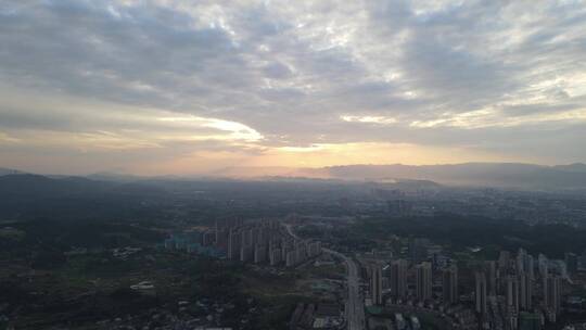 航拍大自然山川日落晚霞夕阳西下