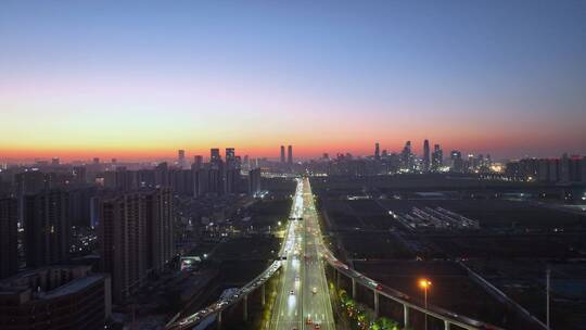 夜晚城市高架桥立交桥交通车流航拍