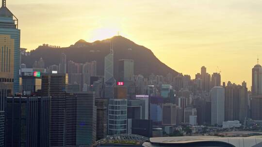 香港航拍港岛高楼大厦大景黄昏晚霞