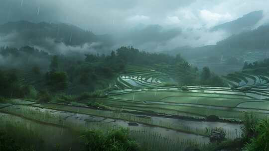 下雨 梯田