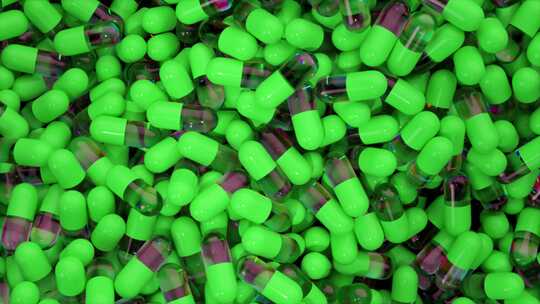 具有反射表面的绿色胶囊的3D动画