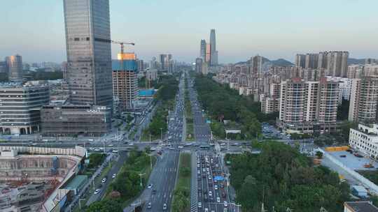 东莞大道航拍城市道路交通街道车流公路马路