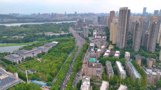 湖北武汉东湖城市风景风光航拍车流交通听涛