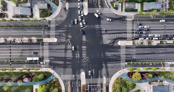 俯拍杭州未来科技城文一西路十字路口