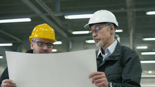 外籍工程师专家工厂内看图纸视频素材模板下载