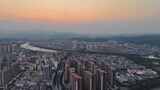 航拍广西百色日落晚霞夕阳高清在线视频素材下载