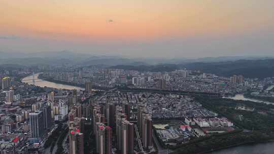 航拍广西百色日落晚霞夕阳