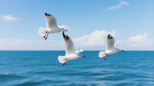 海面上海鸥飞翔
