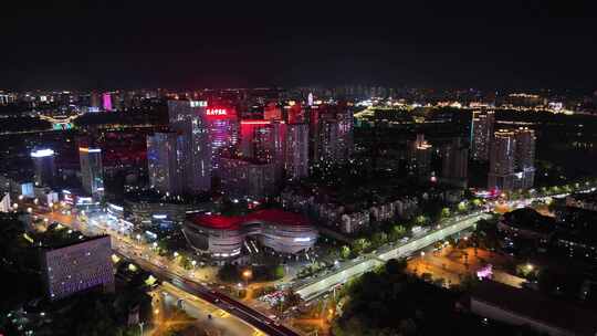 航拍泸州夜景中国酒城大剧院夜景