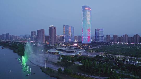 曹娥江夜景,喷泉,城市阳台,余坤国际广场